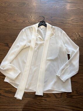Boss White Long-Sleeve Tie-Neck Blouse